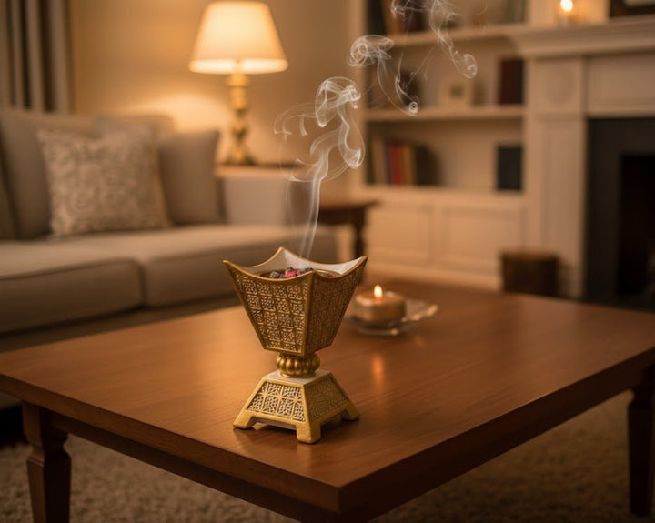 Gold Decorative Incense Burner with Cutwork Design