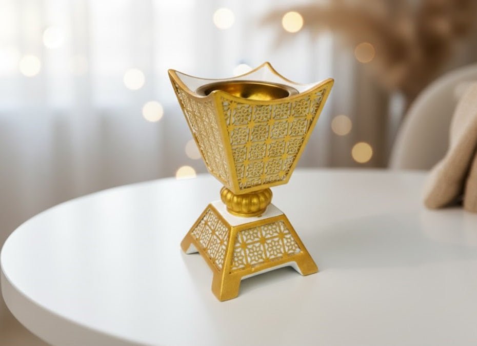 Gold Decorative Incense Burner with Cutwork Design